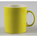 12oz Yellow And White Two Tone Color Glazed Logo Decal Personalized Ceramic Stoneware Mugs